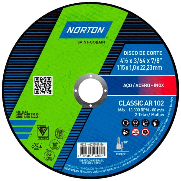 Disco de Corte Fino Classic 115 x 1.0 x 22.23mm NORTON