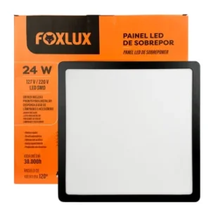 Luminária Led 24W Sobrepor Quadrada 6500K Preto Foxlux