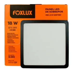 Luminária Led18w Sobrepor Quadrada 6500K Preto Foxlux